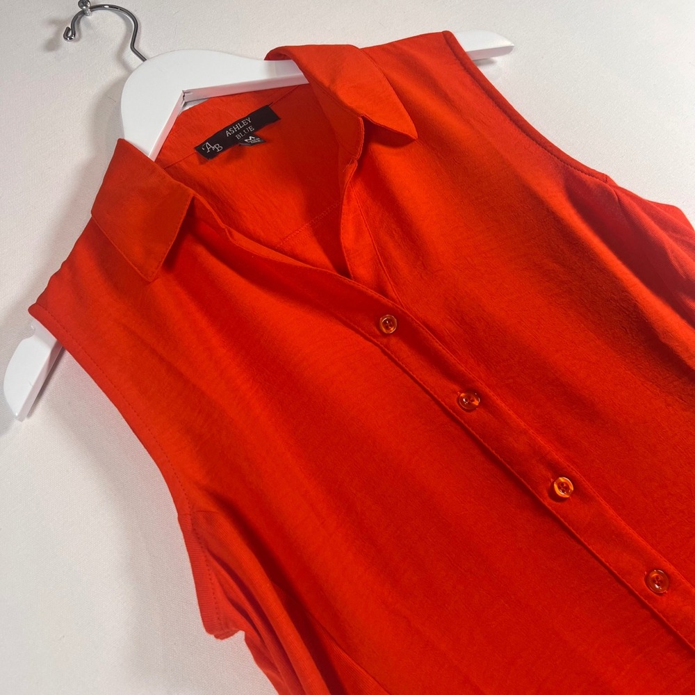 Ashley Blue Shirt Women M Sleeveless Button Down Red-Orange Classic Top